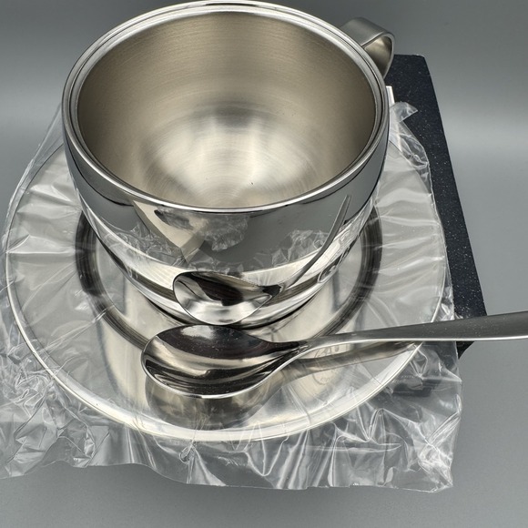 Vtg Avanti Double Walled Stainless Steel Cappuccino 3 Piece Set- Aussie‎ Navy - Picture 7 of 7